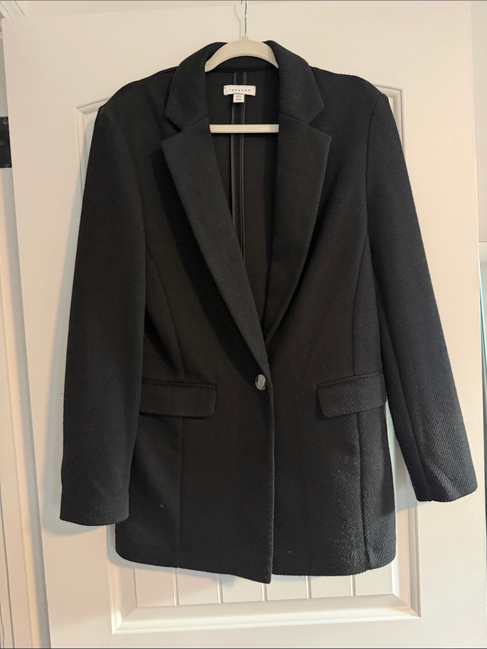 TOPSHOP Women's Black Textured Single-Button Blazer Jacket